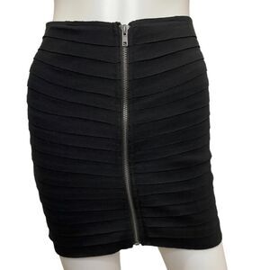 XS Silence + Noise black layered ribbed mini skirt zipper front Y2K